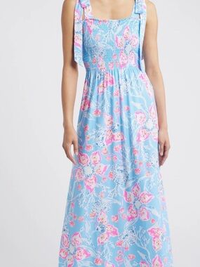 NWT Lilly Pulitzer Kailua Floral Smocked Tie Shoulder Maxi Sundress XS